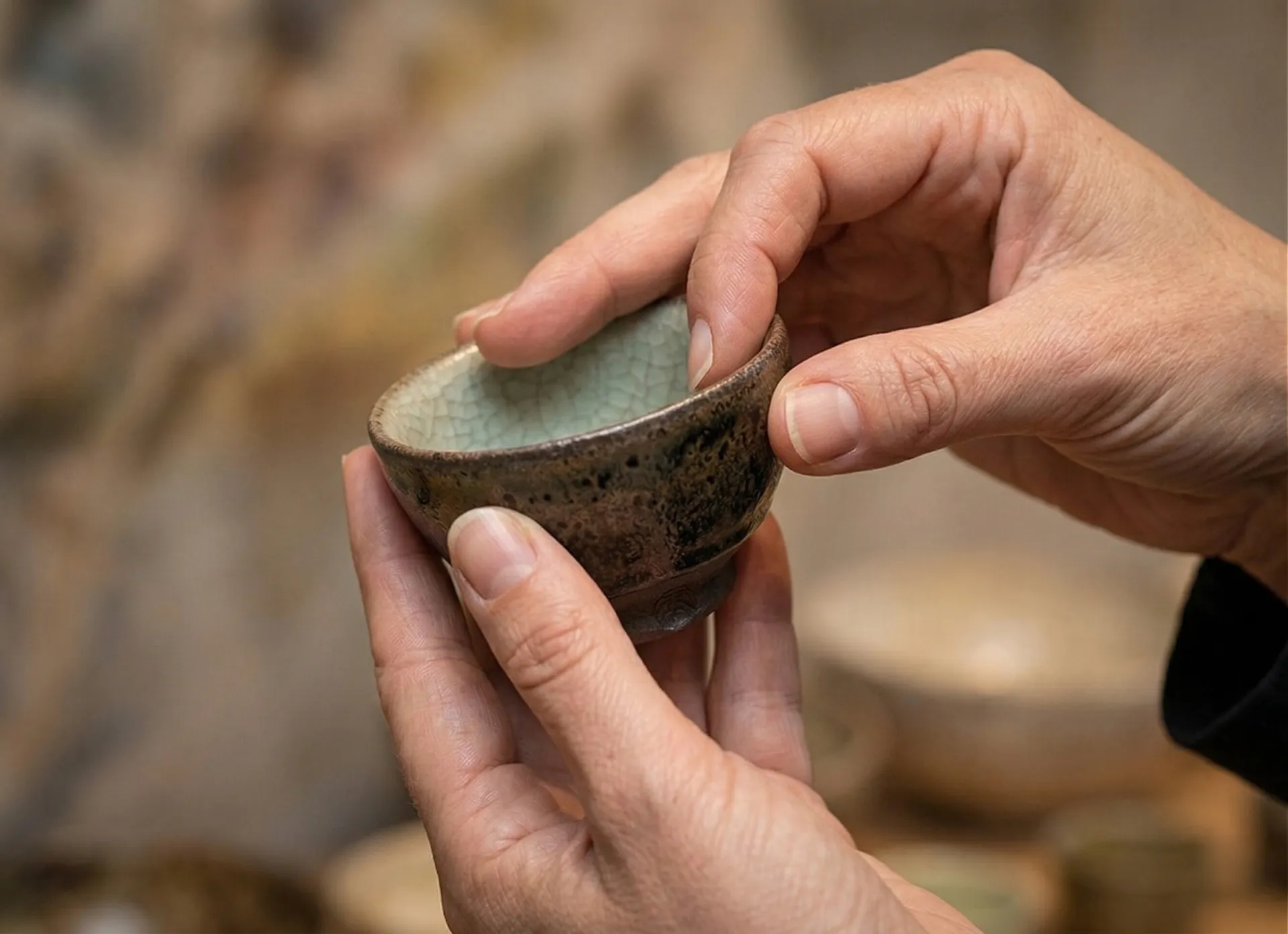 Händer som håller kopp