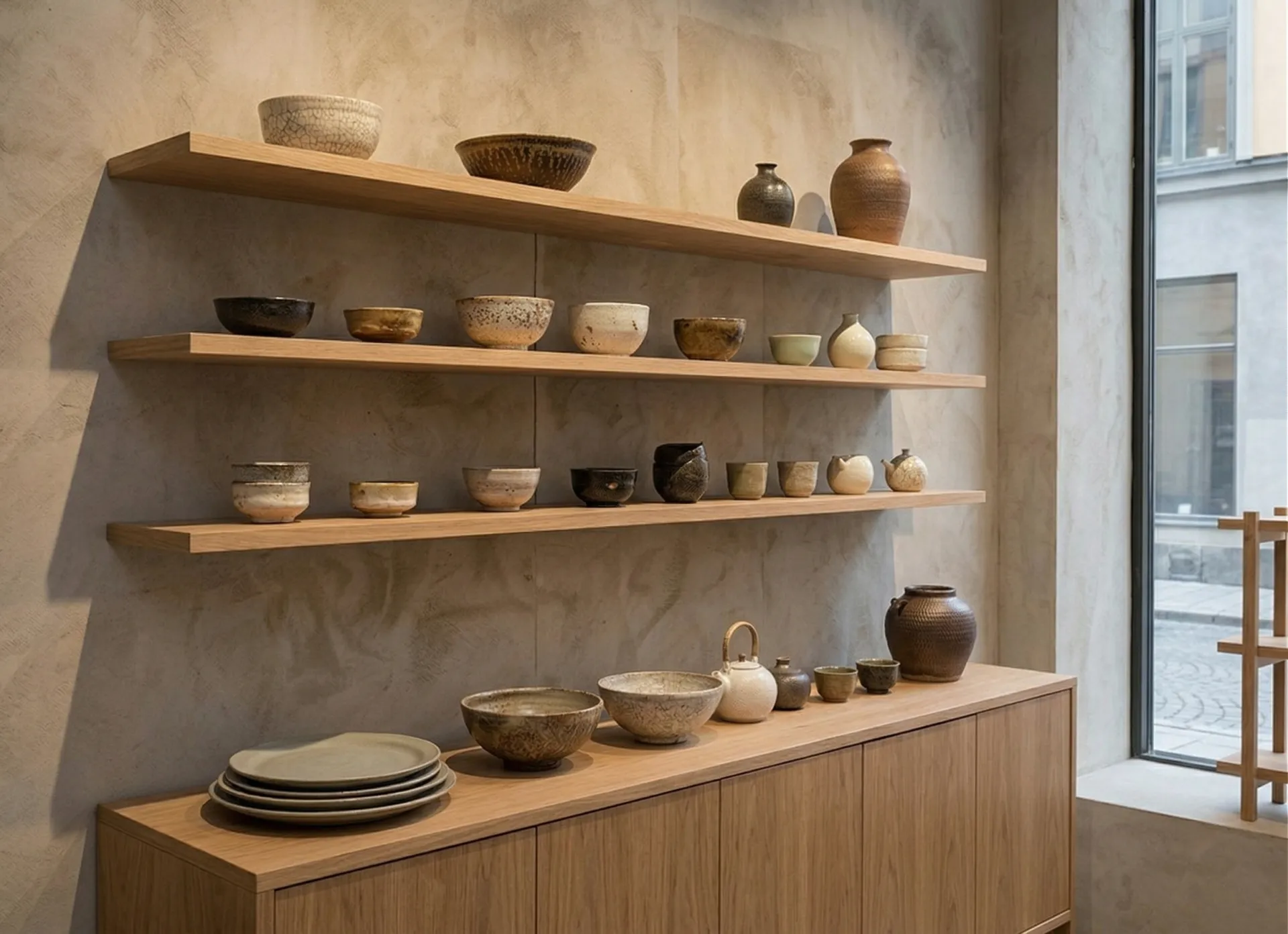 Hyllor med keramik